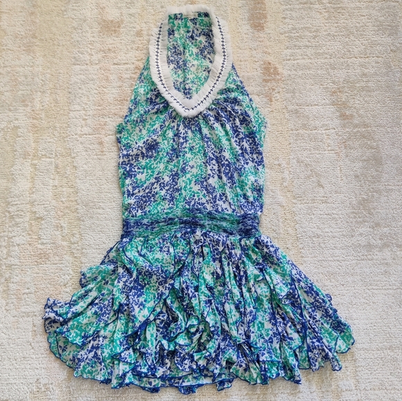 Poupette St. Barth BELINE Fringe v-neck Dress Aqua Size S - Picture 3 of 9